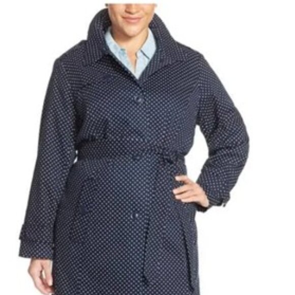Trench Coat belted  in Navy Polka Dot Size  medium  LONDON FOG - Picture 1 of 16